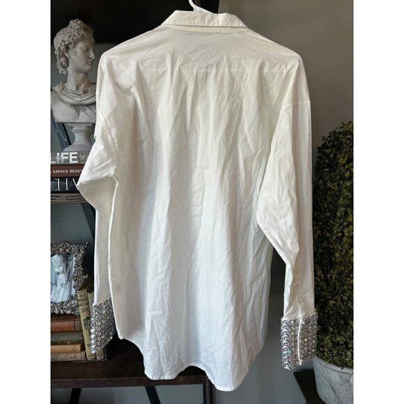 Retrofete Katie Rhinestone Cuff Button Up Shirt White Silver Womens Size XS - Picture 13 of 13